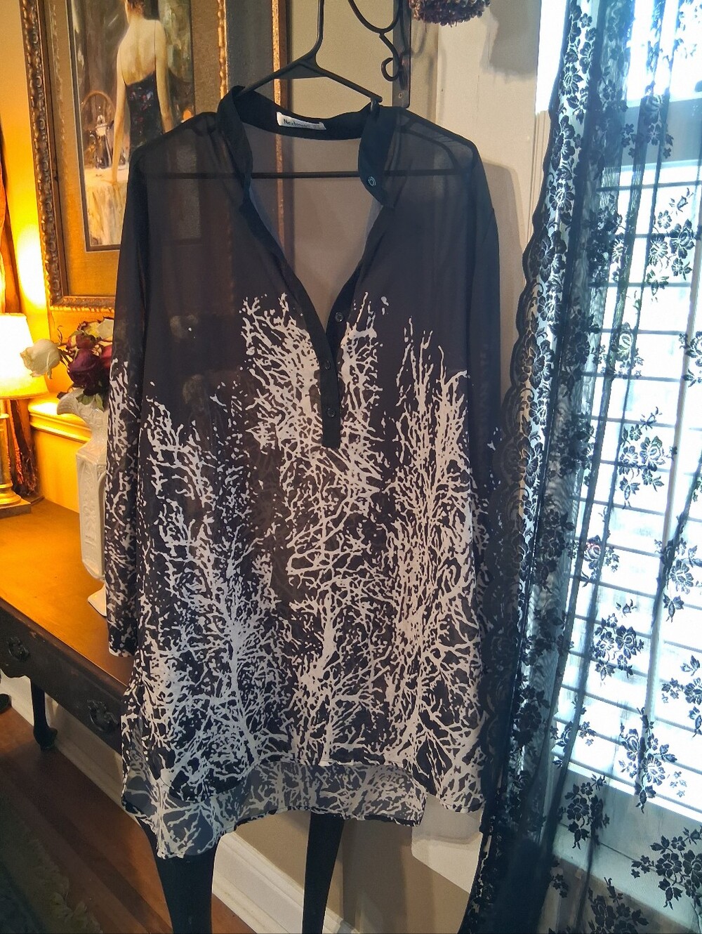 Sheer Black & White Printed Tunic - Fashion Lab